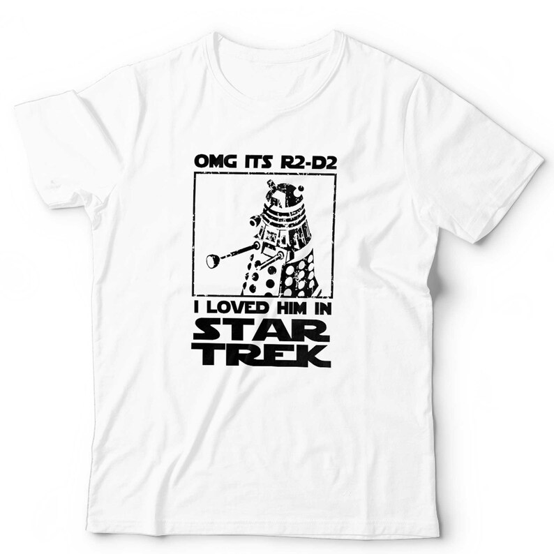 OMG It's R2D2 Tshirt Unisex & Kids Funny Parody Geek Nerd Dalek Sci Fi Short Sleeve Crew Neck Classic Fit 100% Cotton White