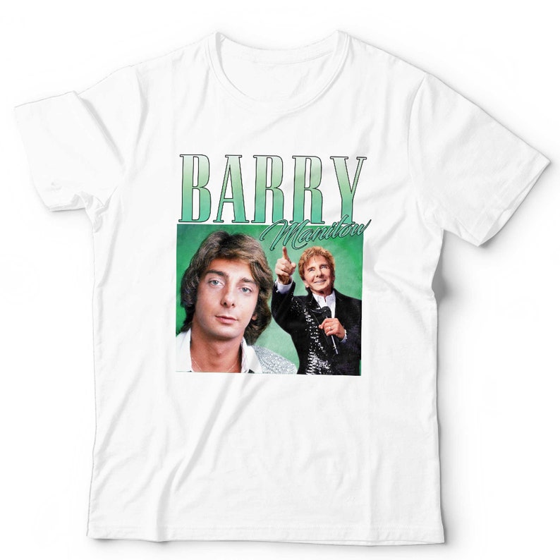 Barry Manilow Appreciation Tshirt Unisex Homage Throwback Stag and Hen Do Short Sleeve Crew Neck Classic Fit 100% Cotton White