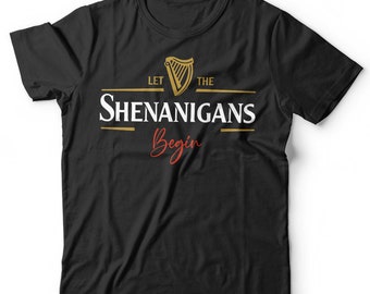 Let The Shenanigans Begin St Patricks Day Tshirt Unisex & Kids Short Sleeve Crew Neck Classic Fit 100% Cotton