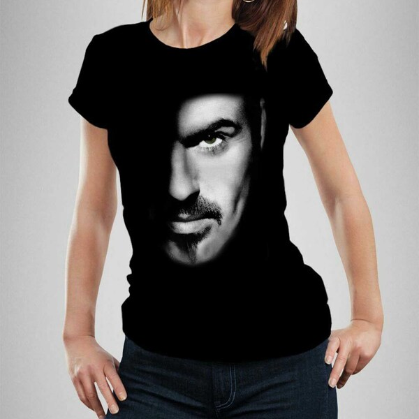 George Michael Closer Face Fitted Ladies Tshirt Short Sleeve Crew Neck Shaped Side Seams Classic Fit 100% Cotton