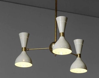 Lampadario a sospensione in ottone - Lampadario Sputnik vintage italiano con 3 bracci - Lampadario a sospensione con decorazioni nordiche per la decorazione domestica