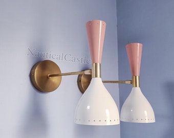 White & Pink Mid Century Brass Wall Sconce Light Pair Italian Sconce Lamp Adjustable  Sconce Lighting Fixture for Home Décor Indoor Décor