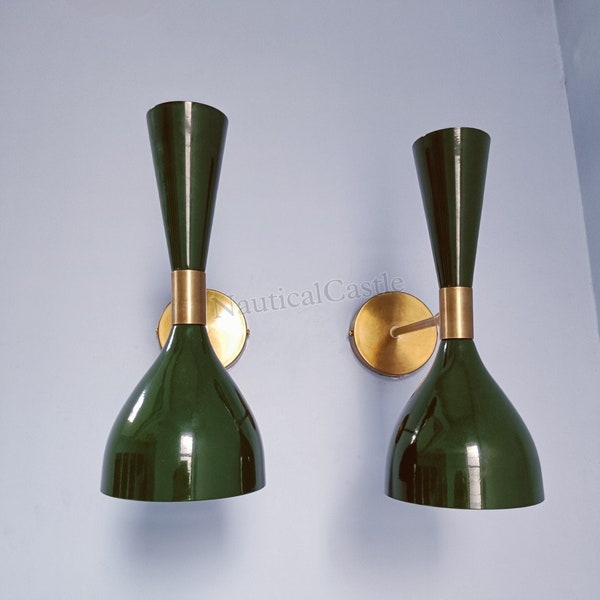 Brass Wall Sconce Pair, Malachite Green Set of 2 Mid Century Italian Adjustable Light Diablo Wall Sconce Light, Wall Lights for Home Decor