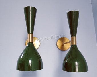 Brass Wall Sconce Pair, Malachite Green Set of 2 Mid Century Italian Adjustable Light Diablo Wall Sconce Light, Wall Lights for Home Decor