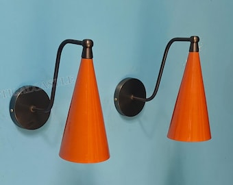 Handcrafted Brass Wall Sconce Set: Orange Scone Light Fixture