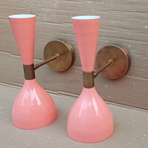 Pink Brass Diabolo Wall Sconce - Mid Century Modern Light (Set of Two)