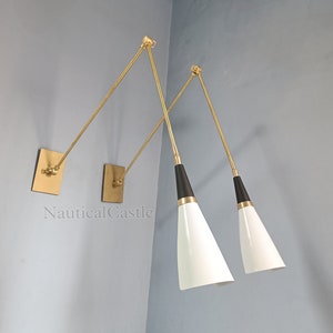 Handmade Brass Wall Lamp: Mid-Century Modern Sconce, White Shade