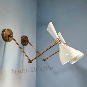 White Wall Sconce Mid Century 1950's Italian Stilnovo Sconce Lighting Pair Reading Lamp Fixture Adjustable Wall Sconce Light for Home Decor