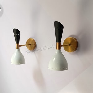 White Brass Wall Sconce Pair - Mid Century Brass Italian Diabolo Wall Sconce -Light Fixture Pair - Wall Sconce for Home Decor - Bedside Lamp