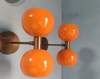 Orange Brass Diabolo Wall Sconce Pair: Mid-Century Modern Italian Style