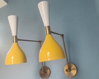 Yellow Wall Sconce Mid Century 1950's Italian Stilnovo Sconce Lighting Pair Reading Lamp Fixture Adjustable Wall Sconce Light for Home Decor