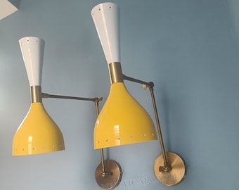 Wall Sconce Brass Italian Diabolo Yellow & White Mid-Century Modern Lights (Adjustable and Customizable)
