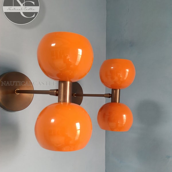 Orange Wall Sconce Light Mid Century 1950's Italian Stilnovo Diabolo Sconce Light Pair Bedside Reading Lamp Fixture Adjustable Wall Sconce