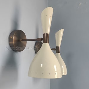 Brass Wall Sconce Pair, Cream White Set of 2 Mid Century Italian Sconce Adjustable Light Diablo Wall Sconce Light Fixture for Home Decor