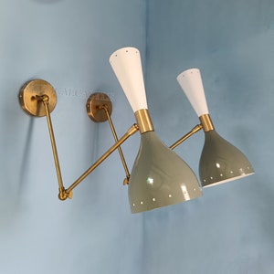 Brass Wall Sconce Mid Century Italian Stilnovo Diabolo Sconce Light Pair Grey White Bedside Reading Lamp Fixture Adjustable Wall Sconce