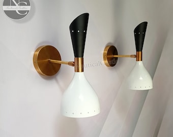 Brass Diabolo Wall Sconce Pair: Mid-Century Italian Light Fixture