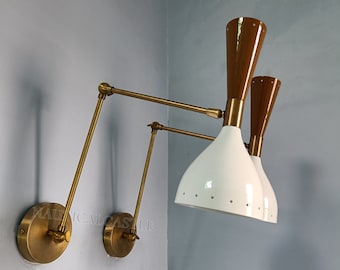 Mid Century Modern Brass Diabolo Wall Sconce - Italian Style - Set of Two plugin scones