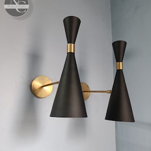 Mid Century Brass Diabolo Wall Sconce Pair - Italian Lighting