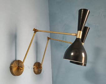 Sconce da parete Lampada da parete Stilnovo italiana della metà del secolo degli anni '50 Coppia Lampada da lettura Lampada da parete Apparecchio da parete regolabile per la decorazione domestica