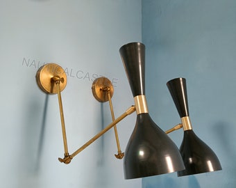 Brass Wall Sconce Lighting Pair - 1950s Stilnovo Style Mid Century Sconces