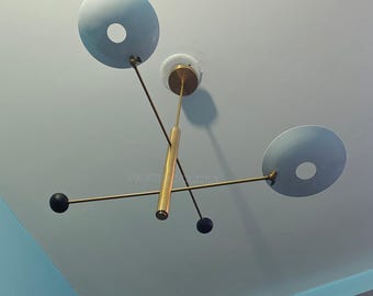 Mid Century Sputnik Chandelier: Italian Brass, 2-Light, 1950s Style