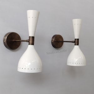 Shiny White Plugin Wall Sconces Pair 1950 Mid Century Brass Italian Diabolo Wall Sconce Light Fixture 2 Bulb Wall lamp sconce adjustable arm