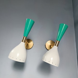 Italian Brass Diabolo Wall Sconce Pair: Mid-Century Modern Light Fixtures