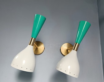 Italian Brass Diabolo Wall Sconce Pair: Mid-Century Modern Light Fixtures