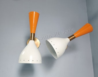 Mid Century Brass Diabolo Wall Sconce Pair: Italian Stilnovo Style
