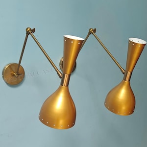 Brass Diabolo Wall Sconce Pair: Mid-Century Modern Italian Lighting