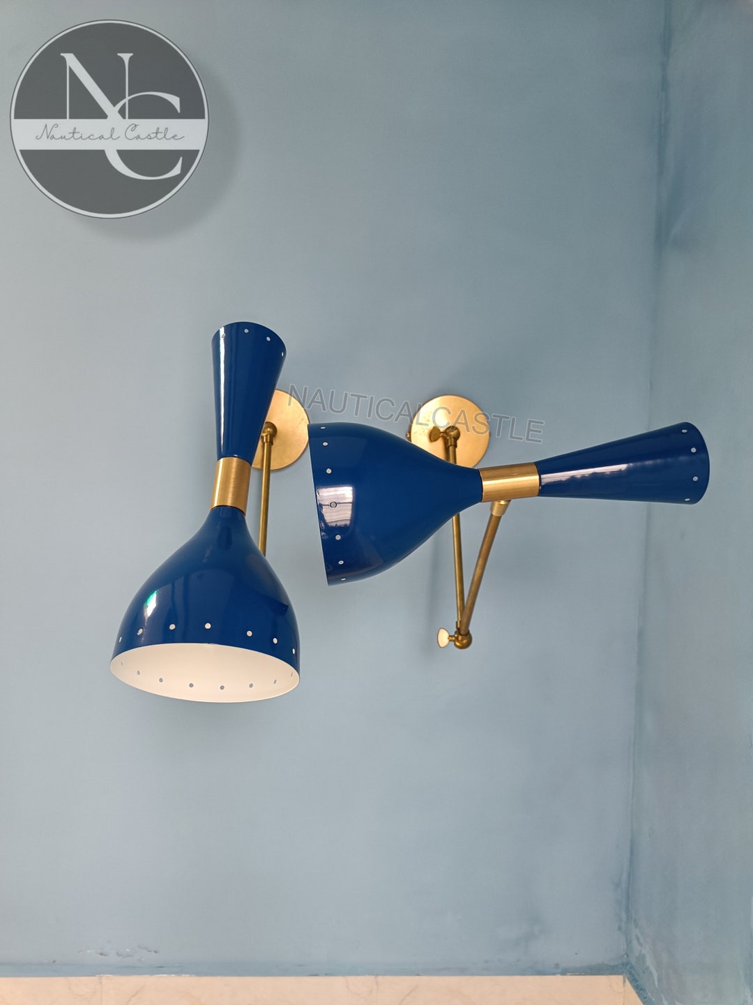 1950's Mid Century Brass Italian Diabolo Wall Sconce Light Fixture 2 ...