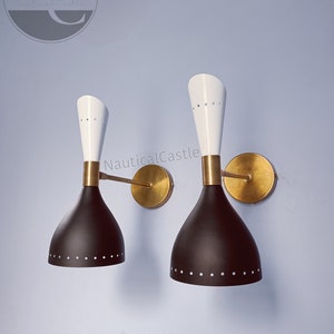 Italian Diablo Wall Sconce Pair: Mid Century Art Deco Light Fixture