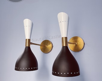 Italian Diablo Wall Sconce Pair: Mid Century Art Deco Light Fixture