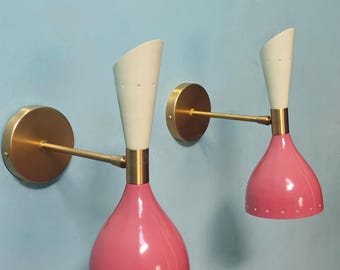 Brass Wall Sconce Pair 1950's Mid-Century Handmade Italian Lamp Light Fixture, Italian scones