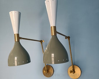 Brass Diabolo Wall Sconce Pair: Mid-Century Modern Italian Lighting