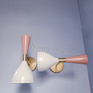 Mid Century Brass Wall Sconce Pair: Italian Adjustable Light Fixture