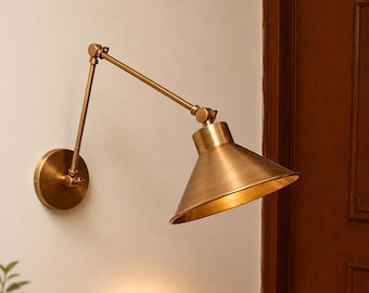 Vintage Style Raw Brass Wall Sconce Plug In Pair of Light Fixtures,  Mid Century Wall Lamps for Home Decor