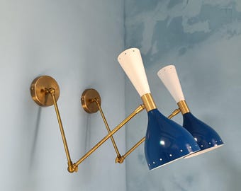 Mid Century Italian Brass Wall Sconce : Blue & White Diablo Light