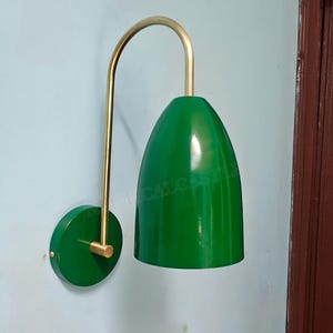 Mid Century Italian Diabolo Wall Sconce Pair Malachite Green Brass Lighting Wall Lamps