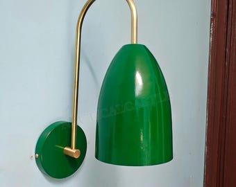 Mid Century Italian Diabolo Wall Sconce Pair Malachite Green Brass Lighting Wall Lamps