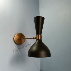 Matte Black Brass Wall Sconce: Mid-Century Italian Diablo Light (Pair)