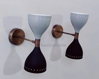Brass Diabolo Wall Sconce Pair: Mid-Century Modern Italian Lighting