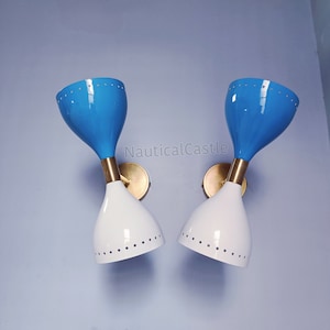 Brass Diabolo Wall Sconce Pair: Mid Century Italian Wall Lights