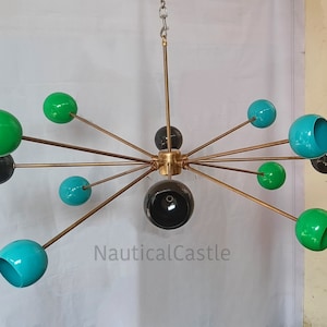 Handcrafted Brass Sputnik Chandelier: Mid-Century Modern Eyeball Pendant Light