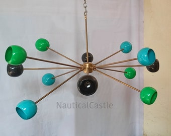 Handcrafted Brass Sputnik Chandelier: Mid-Century Modern Eyeball Pendant Light