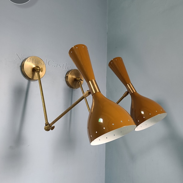 Bruine wandkandelaar Mid Century jaren 1950 Italiaanse Stilnovo Sconce Verlichting Paar Leeslamp Armatuur Verstelbare Wandkandelaar Licht voor Home Decor