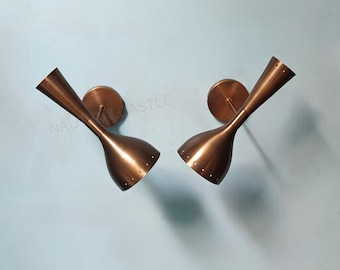 Mid Century Italian Brass Wall Sconce Pair, Diabolo Lamp