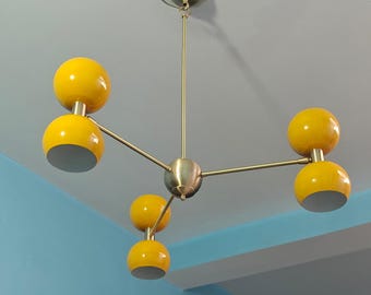 Brass Sputnik 3-Arm Chandelier, Modern Ceiling Light