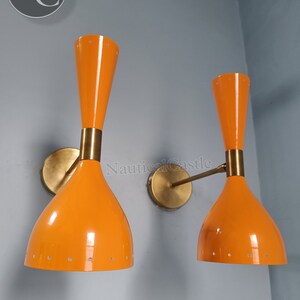 Orange Brass Wall Sconce Pair 1950s Mid Century Brass Italian Adjustable Diabolo Wall Sconce Light Fixture 2 Bulb Pair Wall Sconce