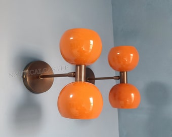 Orange Wall Sconce Light Mid Century 1950's Italian Stilnovo Diabolo Sconce Light Pair Bedside Reading Lamp Fixture Adjustable Wall Sconce